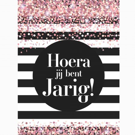 Verjaardag Black & White Pink Confetti